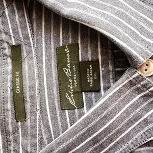 Eddie Bauer XXL Classic Fit 100% cotton shirt in Grey and White Stripes NWOT